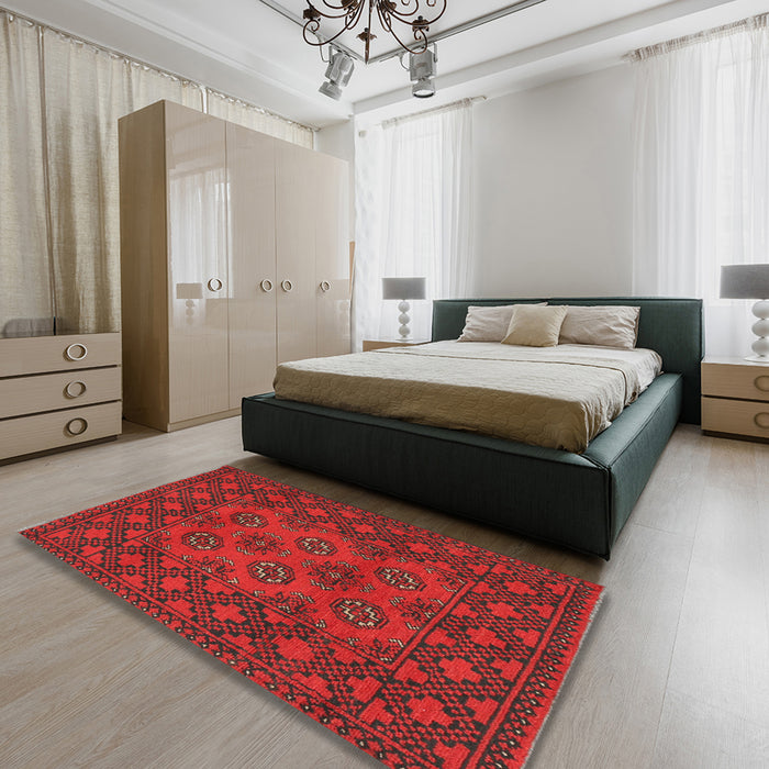 Traditional Brown Red Persian Rug in a Bedroom, tr2689