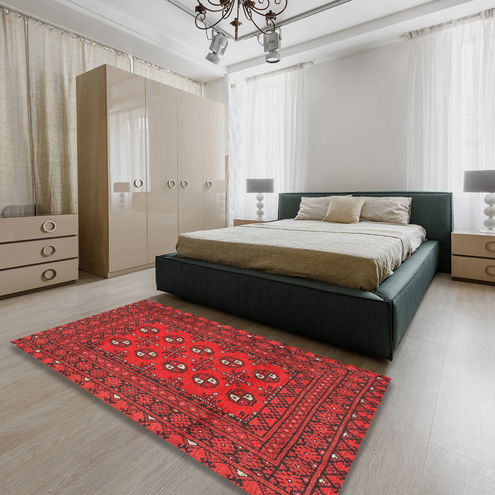 Machine Washable Traditional Red Rug in a Bedroom, wshtr2691
