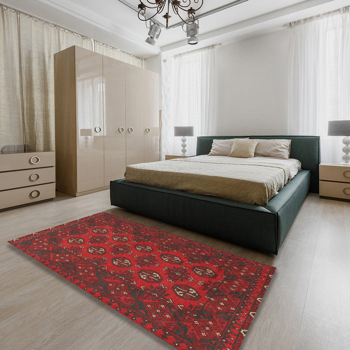 Machine Washable Traditional Dark Sienna Brown Rug in a Bedroom, wshtr2692