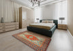 Machine Washable Traditional Brown Red Rug in a Bedroom, wshtr2694