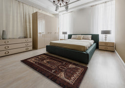 Traditional Black Brown Persian Rug in a Bedroom, tr2695