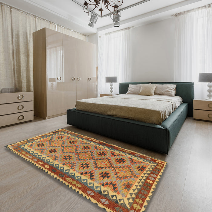 Machine Washable Traditional Gold Rug in a Bedroom, wshtr2696