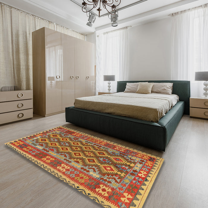 Machine Washable Traditional Gold Rug in a Bedroom, wshtr2697