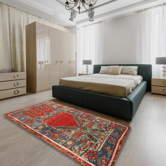 Traditional Khaki Green Persian Rug in a Bedroom, tr26