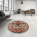 Round Machine Washable Traditional Sandy Brown Rug in a Office, wshtr2702