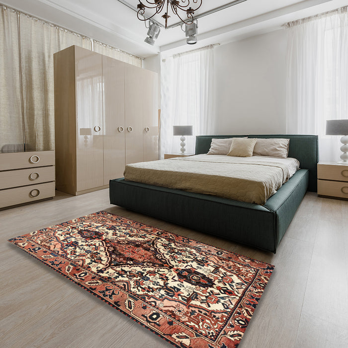 Machine Washable Traditional Sandy Brown Rug in a Bedroom, wshtr2702