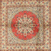 Round Machine Washable Traditional Chestnut Red Rug, wshtr2704