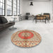 Round Machine Washable Traditional Chestnut Red Rug in a Office, wshtr2704