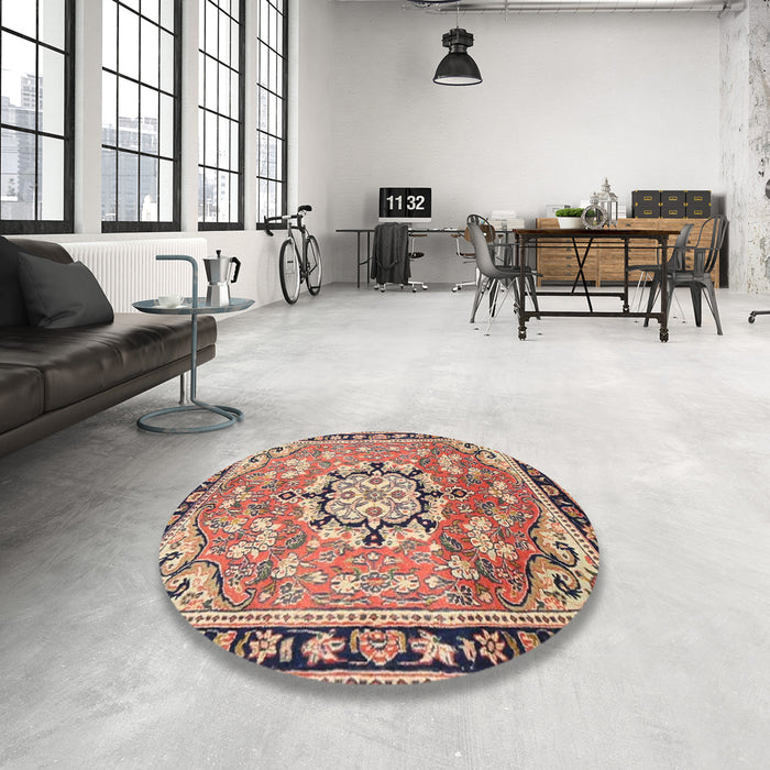 Round Traditional Chestnut Brown Persian Rug in a Office, tr2706