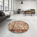 Round Traditional Dark Sienna Brown Persian Rug in a Office, tr2708