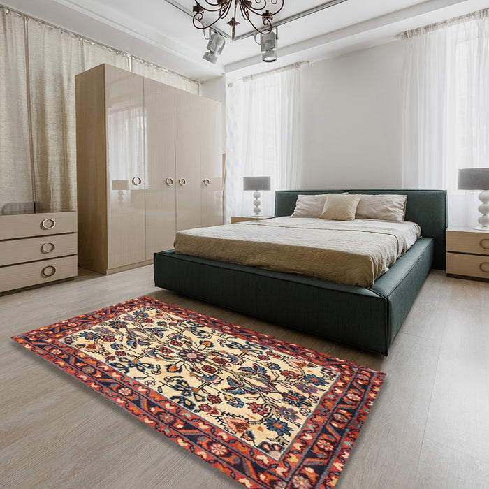 Machine Washable Traditional Brown Red Rug in a Bedroom, wshtr2709