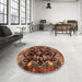 Round Traditional Saffron Red Persian Rug in a Office, tr2711