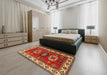 Traditional Bronze Brown Geometric Rug in a Bedroom, tr2714