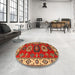 Round Machine Washable Traditional Bronze Brown Rug in a Office, wshtr2714