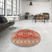 Round Machine Washable Traditional Red Rug in a Office, wshtr2715