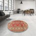 Round Machine Washable Traditional Sand Brown Rug in a Office, wshtr2716