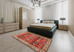 Traditional Brown Geometric Rug in a Bedroom, tr2717