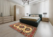 Traditional Fire Brick Red Geometric Rug in a Bedroom, tr2719