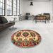 Round Machine Washable Traditional Fire Brick Red Rug in a Office, wshtr2719