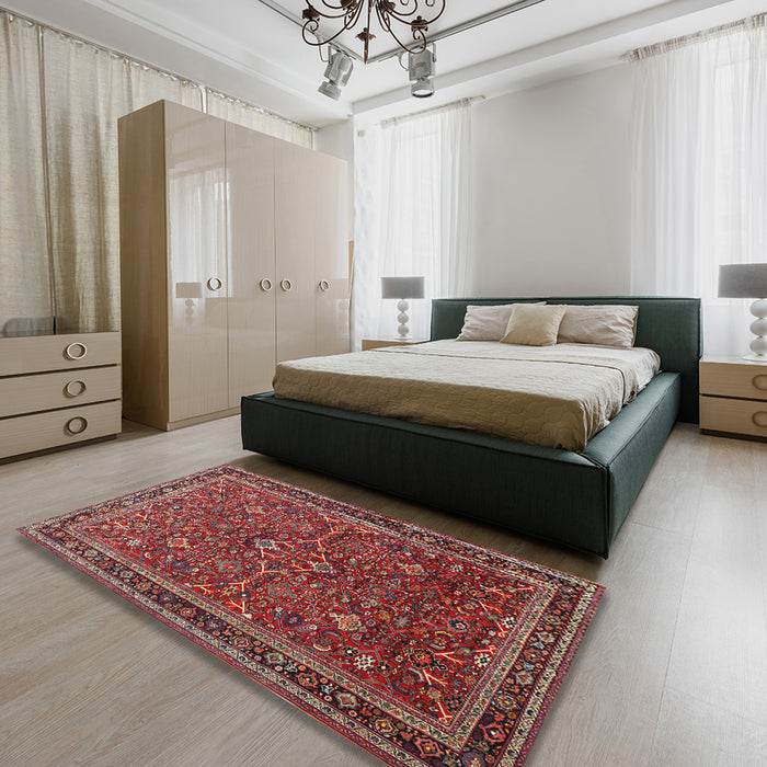 Machine Washable Traditional Dark Almond Brown Rug in a Bedroom, wshtr271