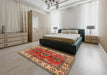 Traditional Copper Green Geometric Rug in a Bedroom, tr2721