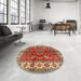 Round Traditional Copper Green Geometric Rug in a Office, tr2721