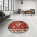 Round Machine Washable Traditional Tomato Red Rug in a Office, wshtr2723