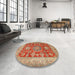 Round Machine Washable Traditional Red Rug in a Office, wshtr2724