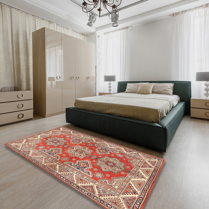 Machine Washable Traditional Red Rug in a Bedroom, wshtr2726