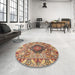 Round Traditional Sandy Brown Animal Rug in a Office, tr272