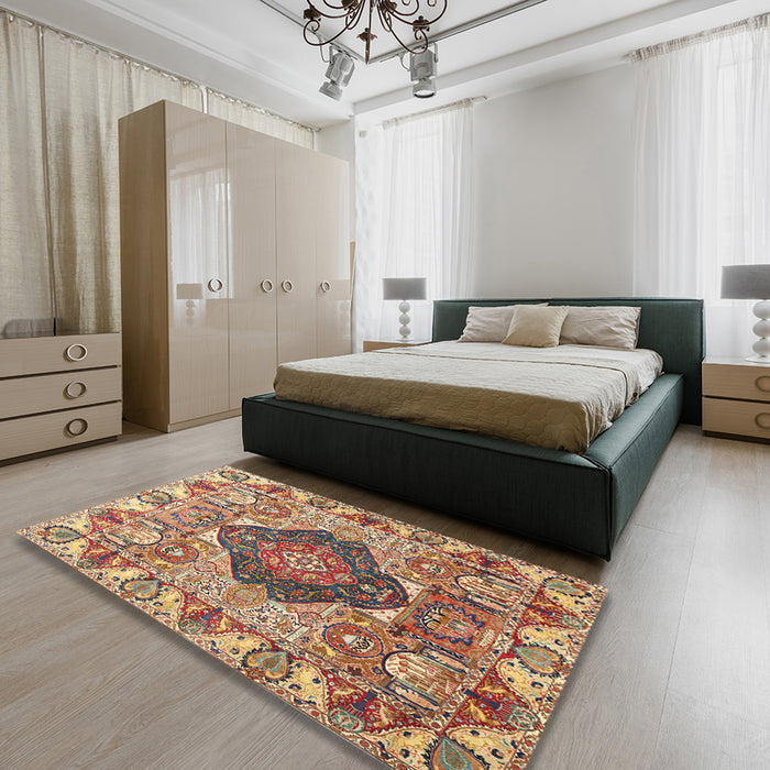 Machine Washable Traditional Sandy Brown Rug in a Bedroom, wshtr272