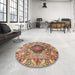 Round Machine Washable Traditional Sandy Brown Rug in a Office, wshtr272