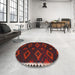 Round Machine Washable Traditional Tomato Red Rug in a Office, wshtr2731