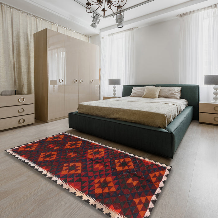 Machine Washable Traditional Tomato Red Rug in a Bedroom, wshtr2731