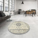 Round Machine Washable Traditional Sage Green Rug in a Office, wshtr2733