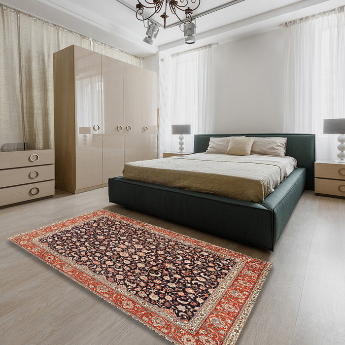 Machine Washable Traditional Vermilion Red Rug in a Bedroom, wshtr2735