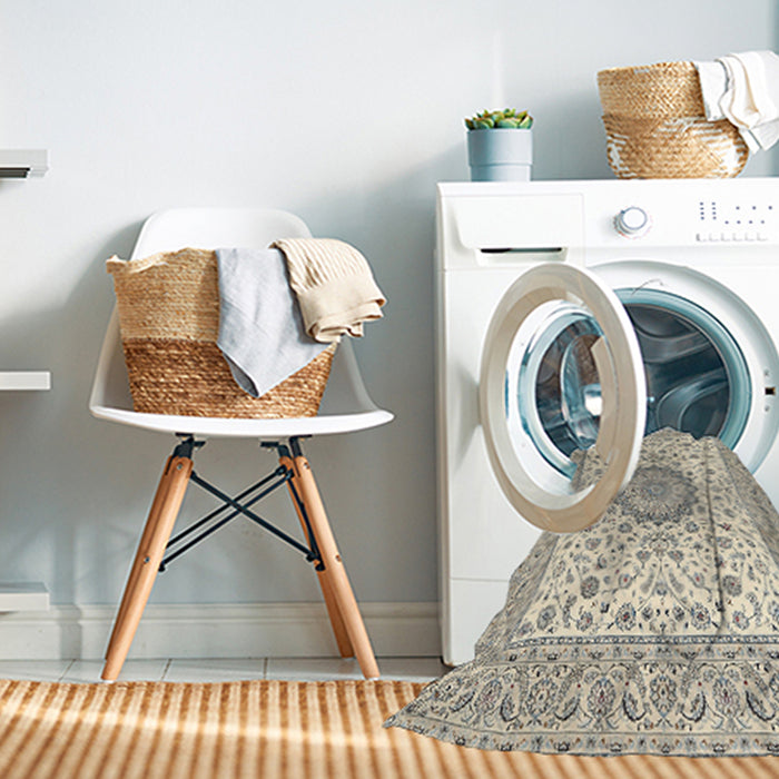 Machine Washable Traditional Sage Green Rug in a Washing Machine, wshtr2736