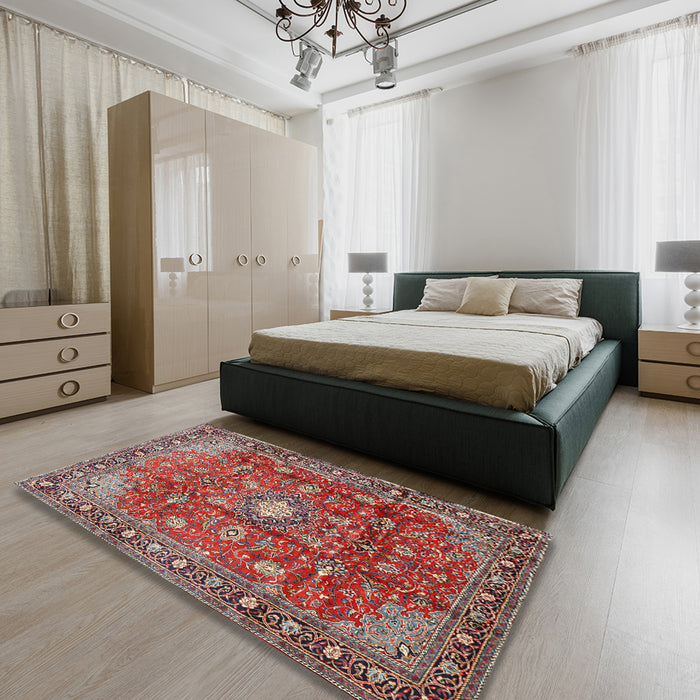 Traditional Camel Brown Persian Rug in a Bedroom, tr2739