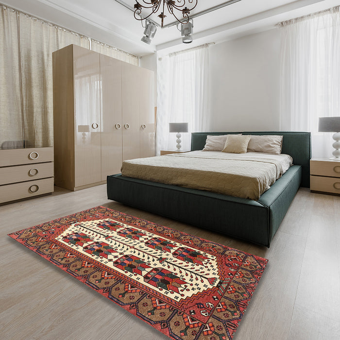 Traditional Saffron Red Persian Rug in a Bedroom, tr273