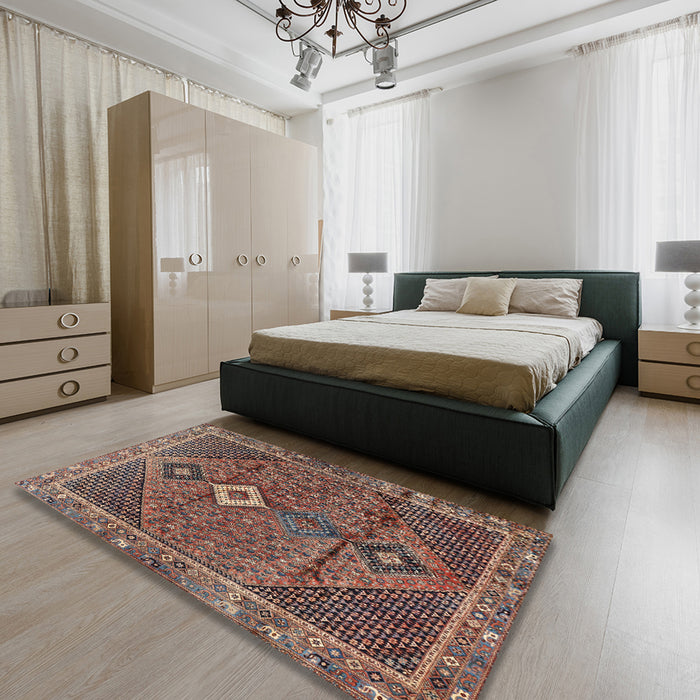 Machine Washable Traditional Camel Brown Rug in a Bedroom, wshtr2740