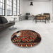 Round Traditional Deep Red Persian Rug in a Office, tr2743