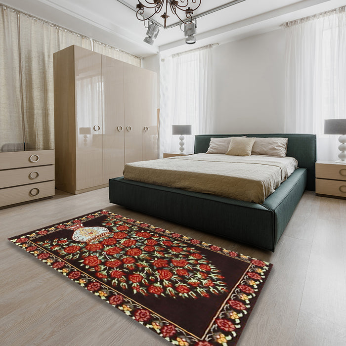 Machine Washable Traditional Deep Red Rug in a Bedroom, wshtr2743