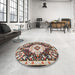 Round Machine Washable Traditional Tan Brown Rug in a Office, wshtr2745