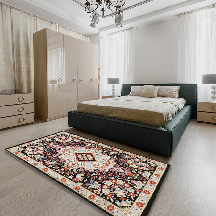Machine Washable Traditional Tan Brown Rug in a Bedroom, wshtr2745