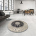 Round Traditional Gray Medallion Rug in a Office, tr2747