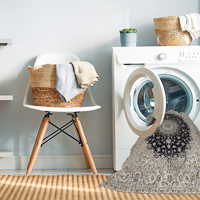 Machine Washable Traditional Gray Rug in a Washing Machine, wshtr2747