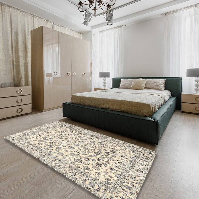 Machine Washable Traditional Vanilla Gold Rug in a Bedroom, wshtr2748