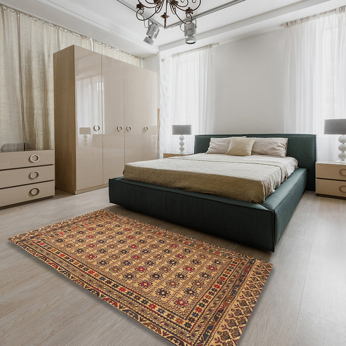 Machine Washable Traditional Yellow Rug in a Bedroom, wshtr2758