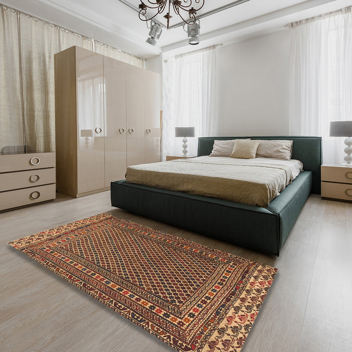 Machine Washable Traditional Bronze Brown Rug in a Bedroom, wshtr2762