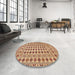 Round Machine Washable Traditional Yellow Orange Rug in a Office, wshtr2766